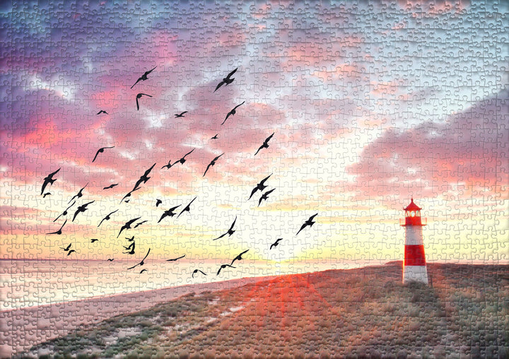Puzzle 1000 pièces « Désir de la mer du Nord » - Plage et phare