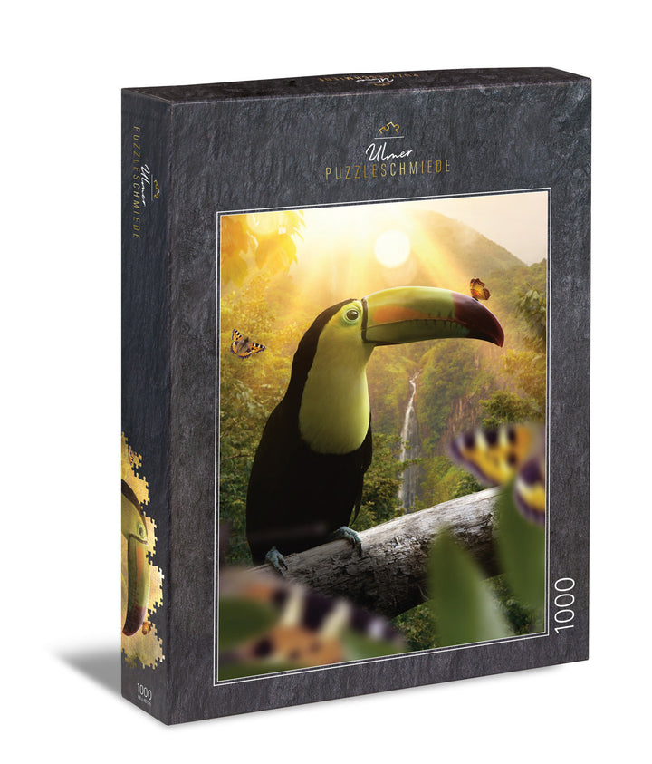Puzzle 1000 pièces « Toucan et œil de paon »