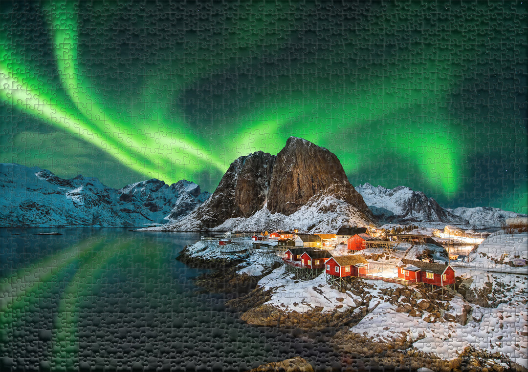 Puzzle 2000 Teile „Aurora Borealis" gelegt – Nordlichter in leuchtenden Farben – Ulmer Puzzleschmiede